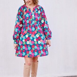 Jodifl colorful vibrant babydoll floral dress long sleeve pockets size S NwT